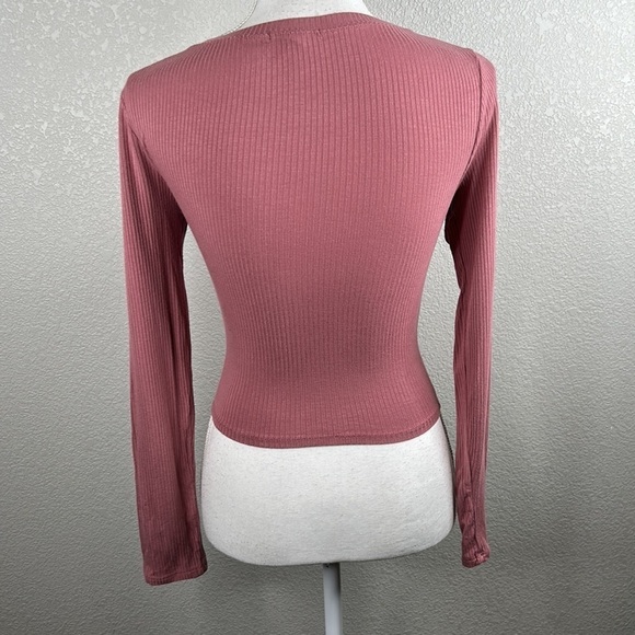 Bozzolo Mauve Ribbed Cropped Long Sleeve Crewneck Top Size Small - Picture 4 of 5